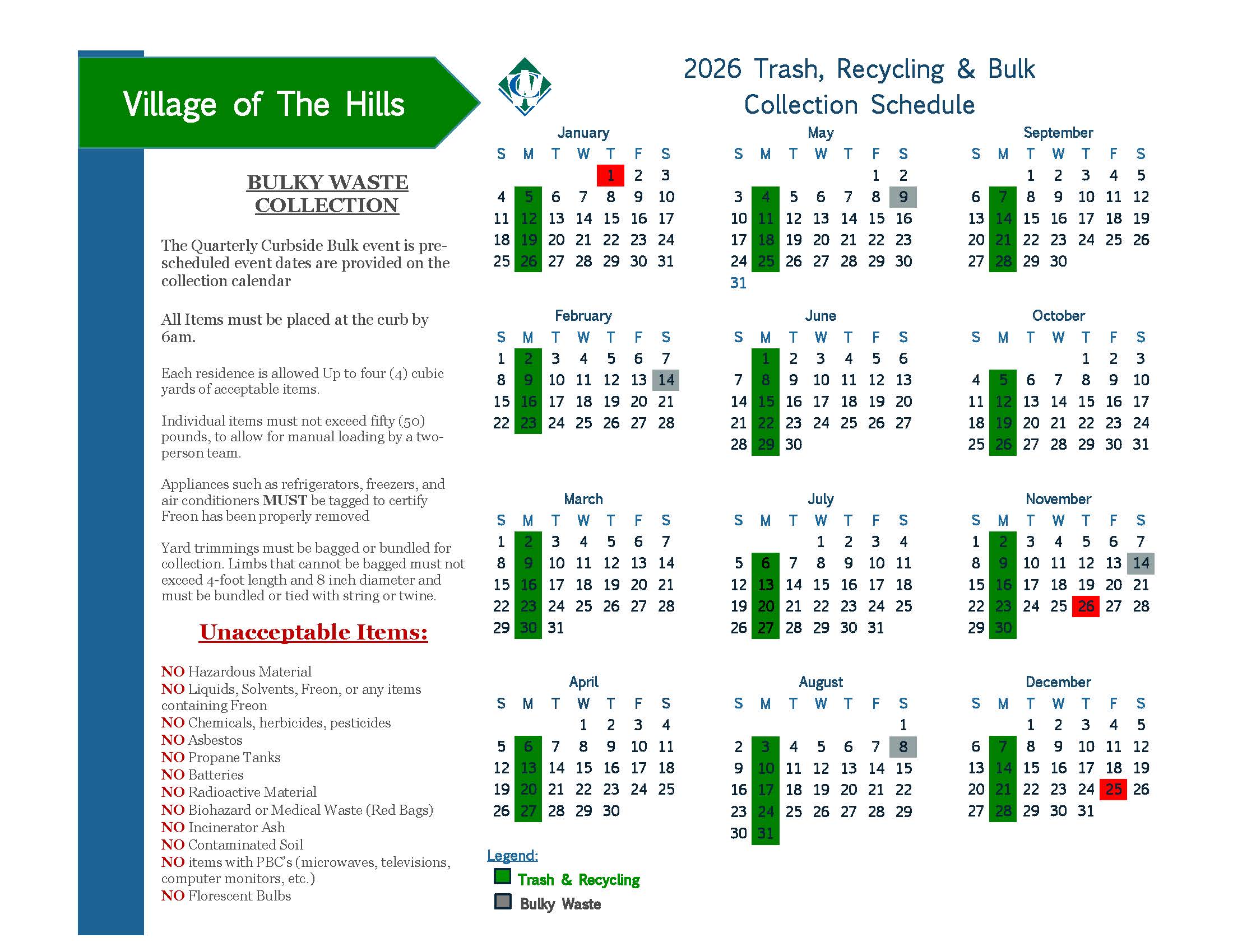 2026 Village of The Hills Collection Schedule_Page_1